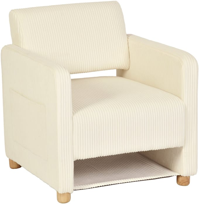Fauteuil - Ribfluweel Rubberhout poten Brede zitting - Beige