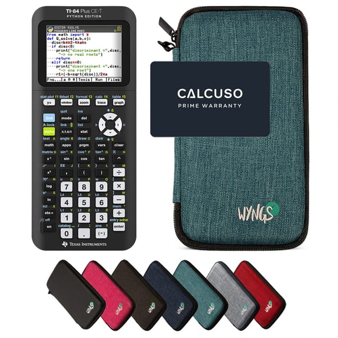TI-84 Plus Ce -T Python Edition incl. WYNGS Beschermhoes Turkoois - Grafische Rekenmachine - Basis Pakket