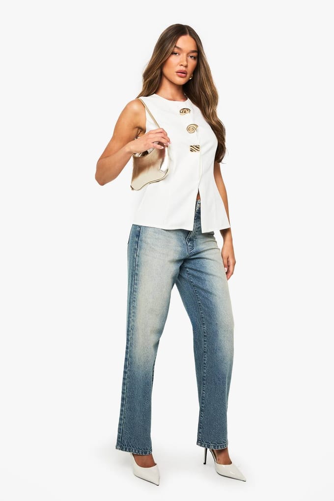 boohoo Dames Gouden vest met schelptrim | Wit | Maat: 42