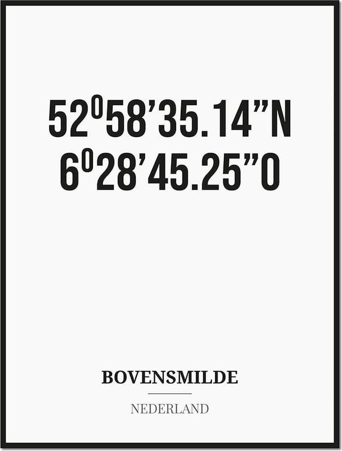 Poster/kaart BOVENSMILDE met coördinaten