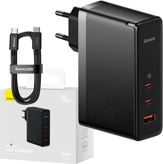 Baseus GaN5 Pro Wall Charger 140W met USB C kabel - Programmable Power Supply PPS + Power Delivery PD3.1 + QuickCharge QC4.0