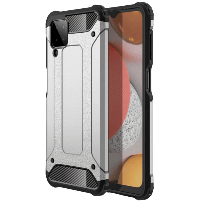CaseBody Samsung Galaxy A12 Shockproof Hoesje Steel Armor Zilver