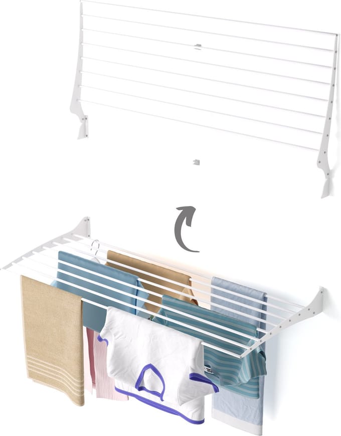 Foxydry Fold 116 cm white wasdroogrek wandmontage clicksysteem - 116 x 50 x 10 cm