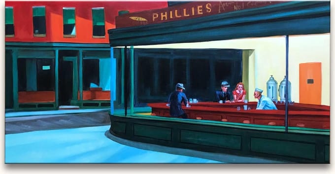 Handgeschilderd schilderij Olieverf op Canvas - Edward Hopper 'Nighthawks'