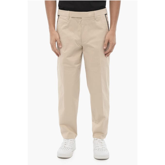 Regular Fit Slim Fit Broek met Riemlussen in Beige
