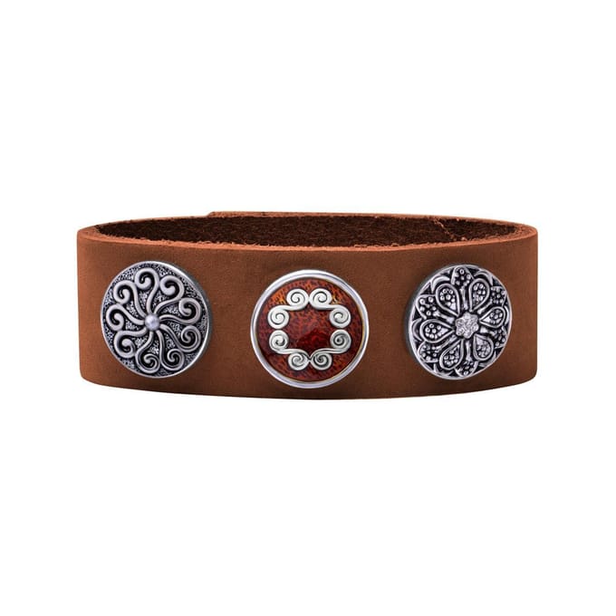 Quiges Dames Leren Armband Bruin met 3 Drukknopen Set 19.5 - 21.5cm - EBCMS334