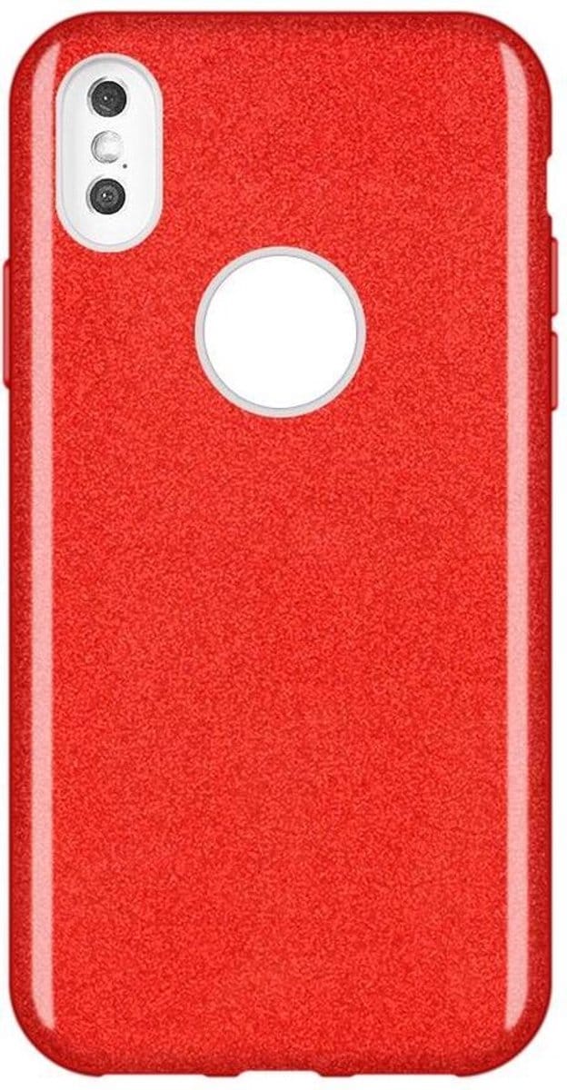 HB Hoesje Geschikt voor Apple iPhone XR - Rood - Glitter Back Cover