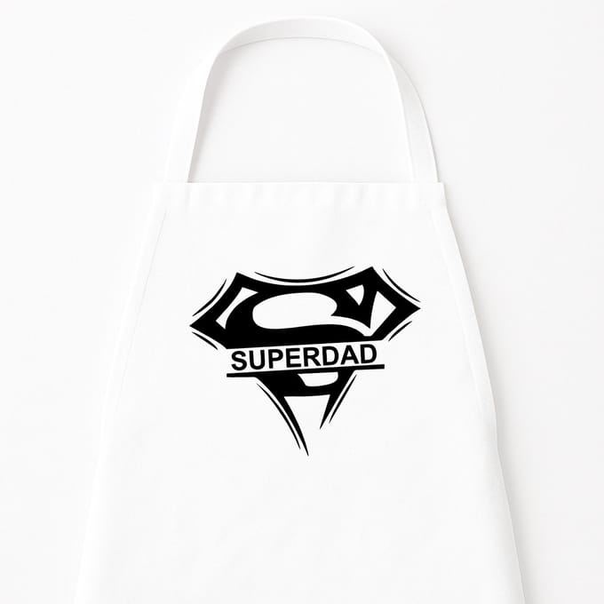 Go Mama - Keukenschort “Superdad” – Humor kookschort – One Size – Verstelbaar – Wit – Vaderdag cadeau – Cadeau voor papa