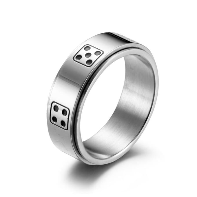 Bijoux Bague Dés en Acier Titane Dés Rotatifs Bague Décompression Doigt 9# gray