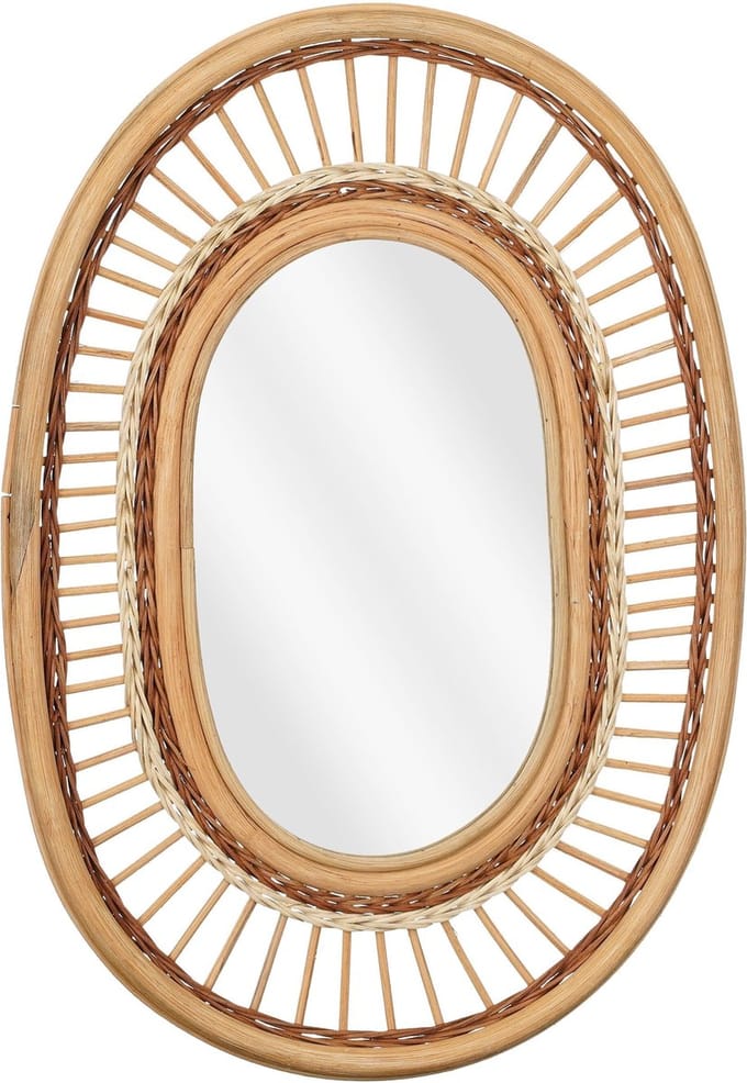 Mica Decorations Oval Wandspiegel - L59 x B40 x H3 cm - Rotan - Lichtbruin
