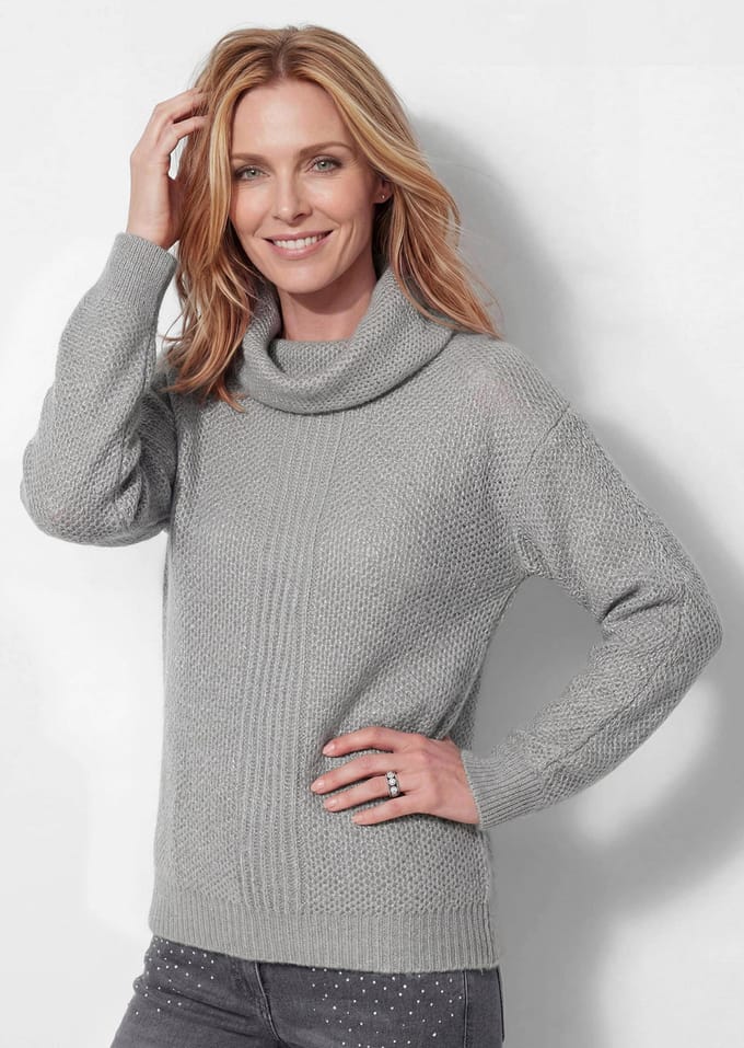 Tricot pullover met een ruime col - grijs - Gr. 18/19 van Goldner Fashion