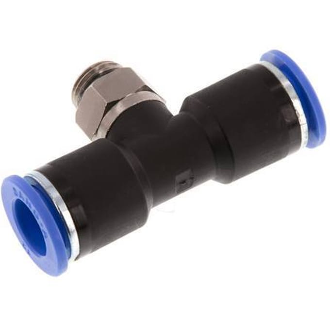 12mm x G1/4'' inline T-stuk Messing/PA 66 Insteekfitting Buitendraad Draaibaar NBR