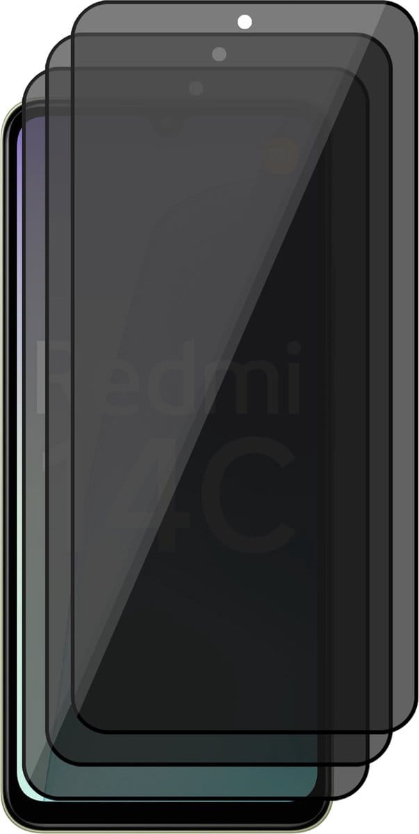 Privacy Screenprotector geschikt voor Xiaomi Redmi 14C - 3x Volledig Dekkend Glas Screen Protector