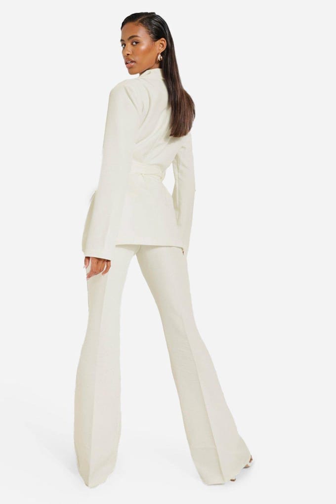 boohoo Dames Obi Tie Taille Op Maat Gemaakte Blazer | Cream | Maat: 8