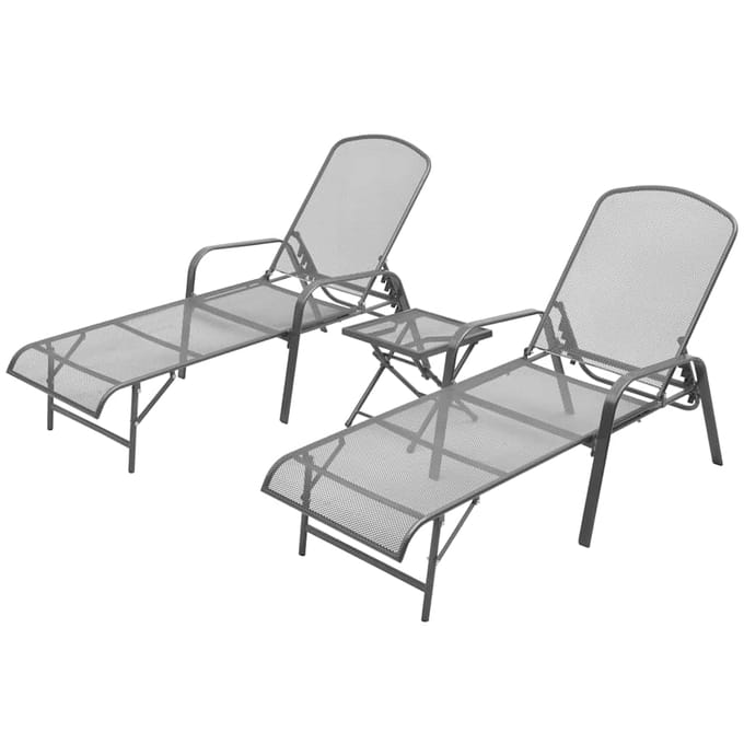 vidaXL - Ligbedden - 2 - st - met - tafel - staal - antraciet