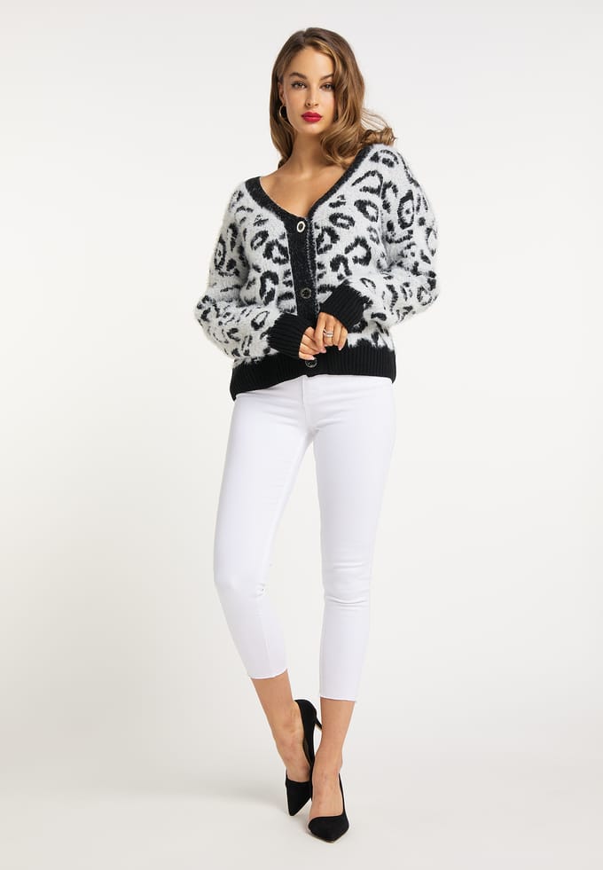 Faina Vest Dames wol wit zwart