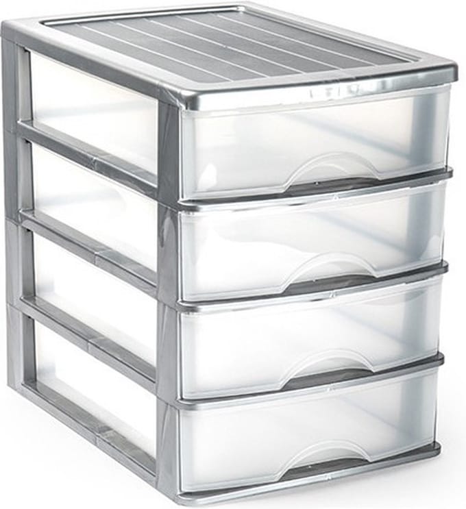 Plasticforte Ladeblok/bureau organizer met 4x lades - grijs/transparant - L35,5 x B27 x H35
