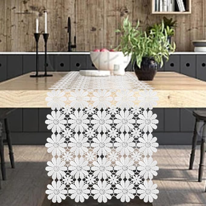 Macramé Tafel Runner Boho Bruiloft Decoratie, Witte Haak Doilies Commode Sjaal Kant Boerderij Tafel Runner voor Huis Feest Eetkamer 40x120cm black