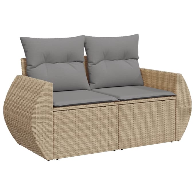 vidaXL - 5-delige - Loungeset - met - kussens - poly - rattan - beige