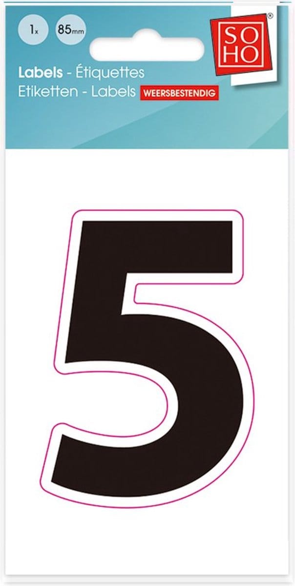 Plakcijfer - Nummer Sticker - 5 - Weerbestendig Ca. 85mm Hoog - Zwart