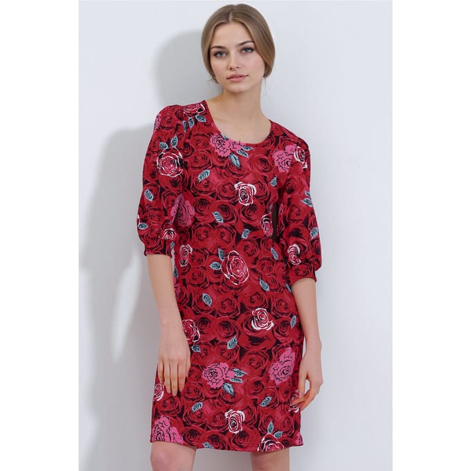 Geborduurde Bloemen Midi-jurk met Driekwart Mouwen