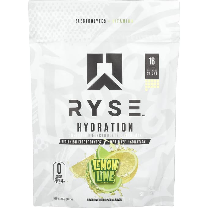RYSE, Hydratation, Mélange pour boisson électrolytique portable, Citron vert, 16 unités, 6,7 g (0,24 oz) Chaque
