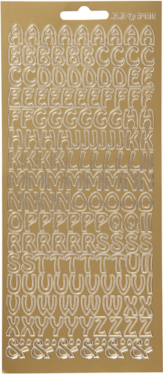 Stickers, alfabet, vel 10x23 cm, goud, 1 vel