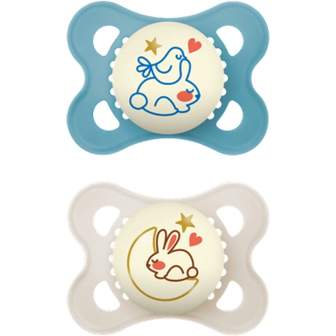 MAM Night Bird, Rabbit & Moon Design 0–6M Fopspeen – 2 stuks