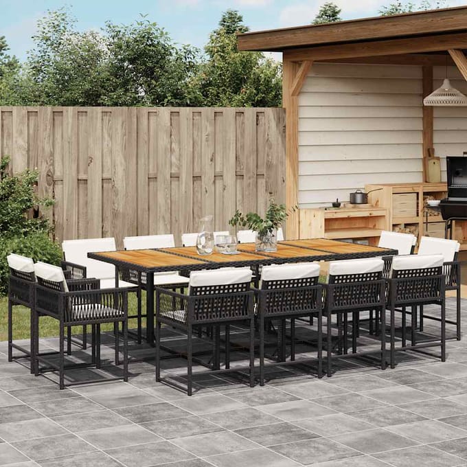 vidaXL - 13-delige - Tuinset - met - kussens - poly - rattan - zwart