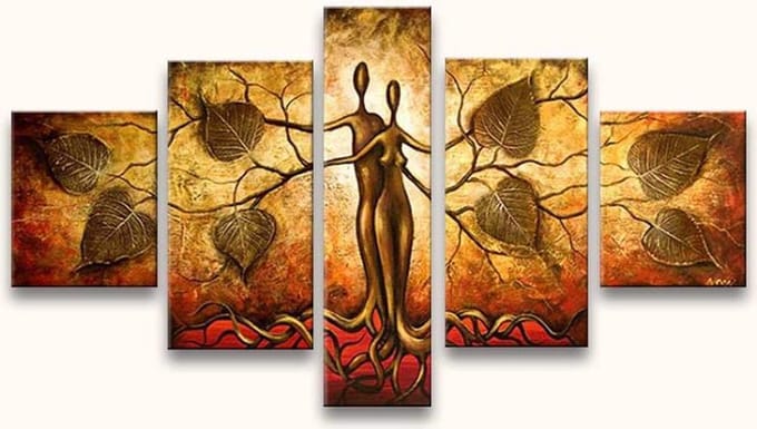 Handgeschilderd schilderij Olieverf op Canvas - Adam en Eva – Olieverf 5-Luik