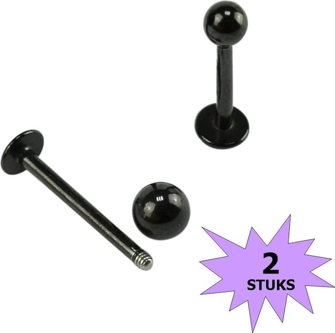 Fako Bijoux® - Labret Piercing - 3mm - Zwart - 2 Stuks