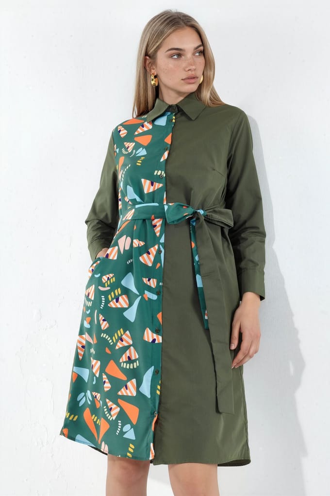 Geprinte Mini Shirt Jurk Met Strikdetail