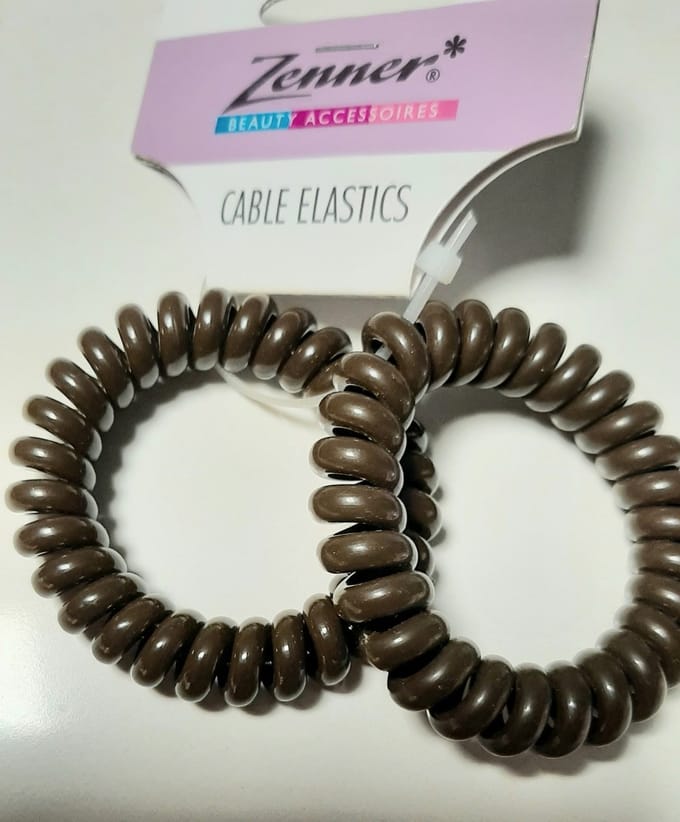 Zenner cable elastics - 2 medium spiraal elastiekjes - haarelastiekjes medium 5,5cm - 2x grijs bruin espresso