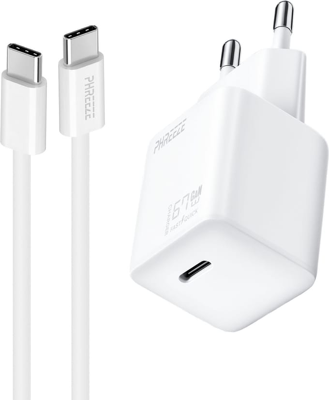 Snellader met usb C naar usb C kabel - 65w usb C oplader - usb C naar usb C - Super Fast Charger - Power Delivery 3.0 - GaN - Wit