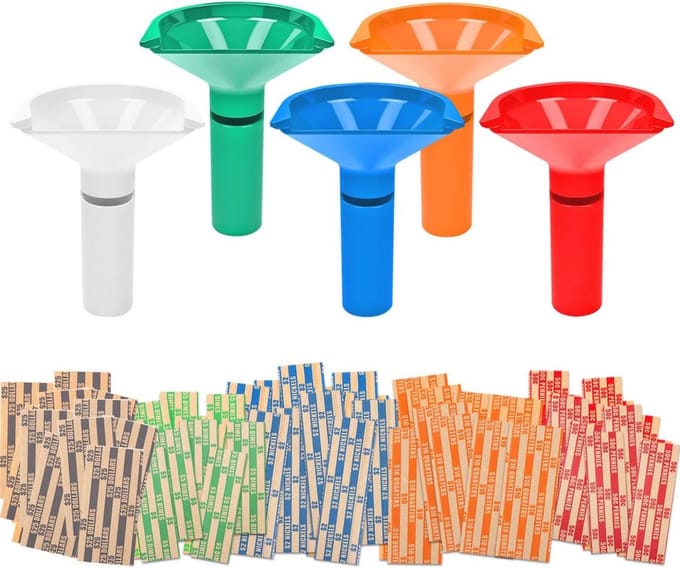 Munttellers en muntensorteerders buizen Set van 5 kleurgecodeerde muntenbuizen en diverse muntenrollen wrappers