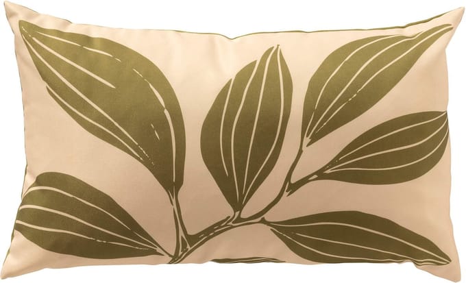 Textino - LAURENS - buitenkussen 30x50 cm - bladmotief - Semolina - beige, groen