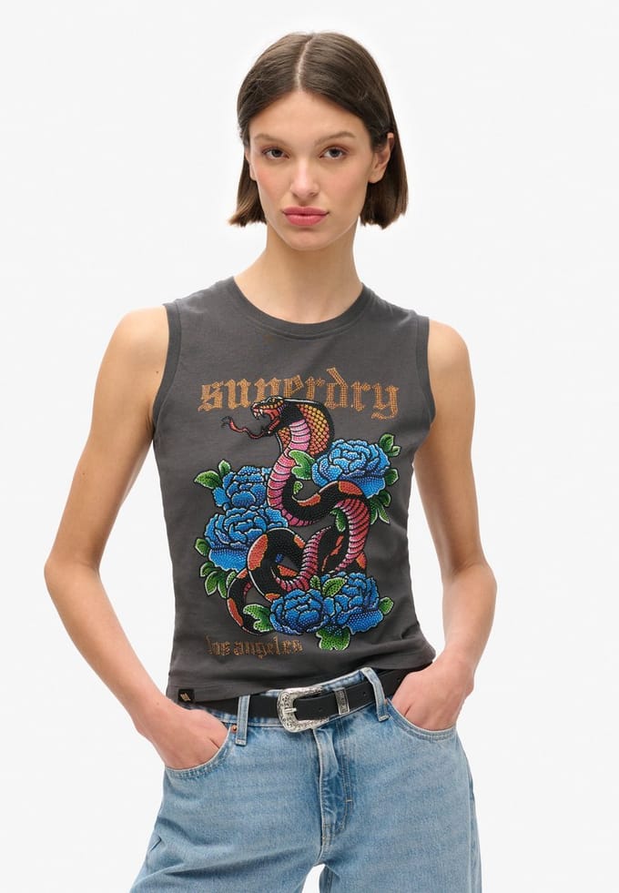 Superdry - Tattoo Rhinestone-hemdje - Dames - Vesten