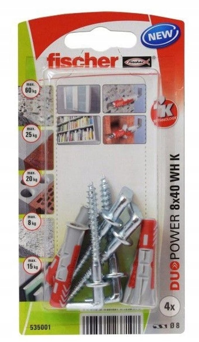 Fischer DuoPower - Universele Plug - 8x40 mm - Met Haak - Nylon