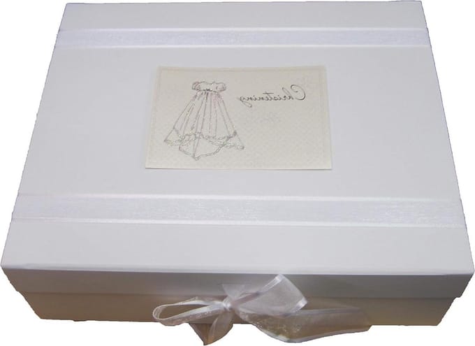 Grote WIT KATOEN doop Kaarten Keepsake Box Christen Gown Ontwerp CSG2X