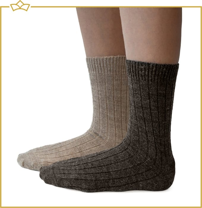 ATTREZZO® Sokken - Alpaca wol - 2 paar - maat 39-42 - Lichtbruin/Donkerbruin