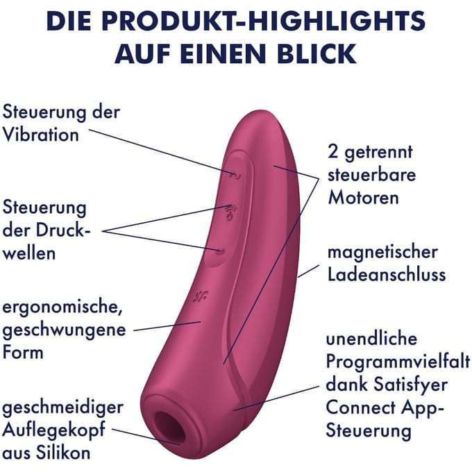 Satisfyer Curvy 1+Met app en Bluetooth – Luchtdruk vibrator met Vibratie – Rood