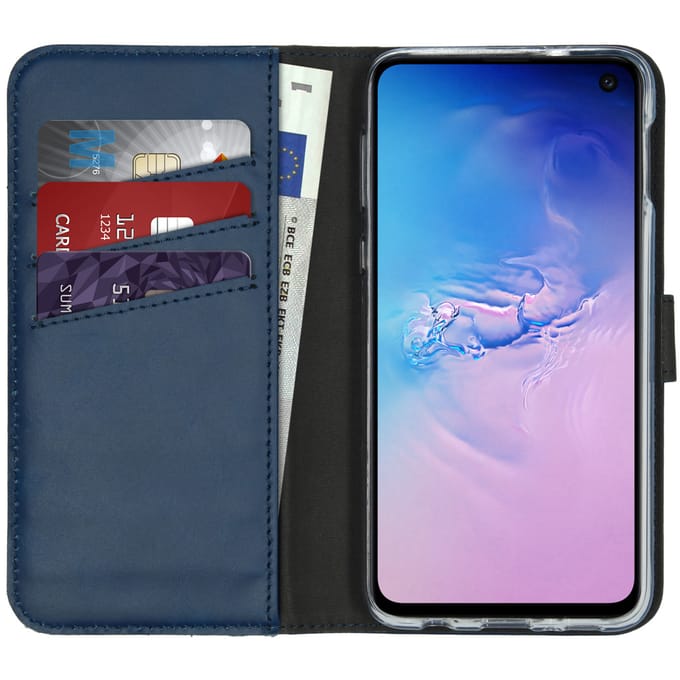 Selencia Hoesje - Geschikt voor Samsung Galaxy S10e - Echt Lederen Bookcase - Blauw