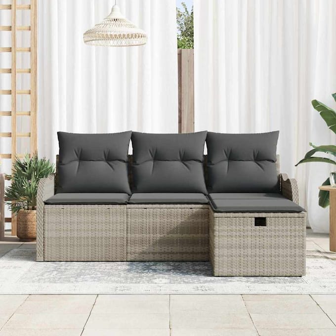 vidaXL - Tuinbank - Set - 4 - st - Lichtgrijs - poly - rattan
