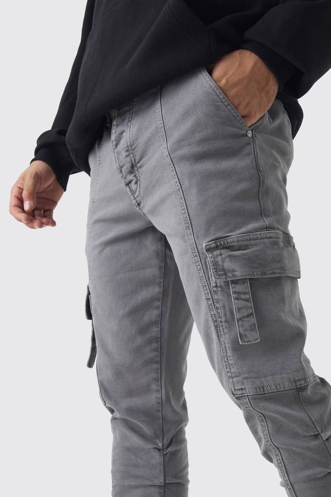 Skinny Stacked Geraffelde Strap Cargo Broek | Slate | Size 32R
