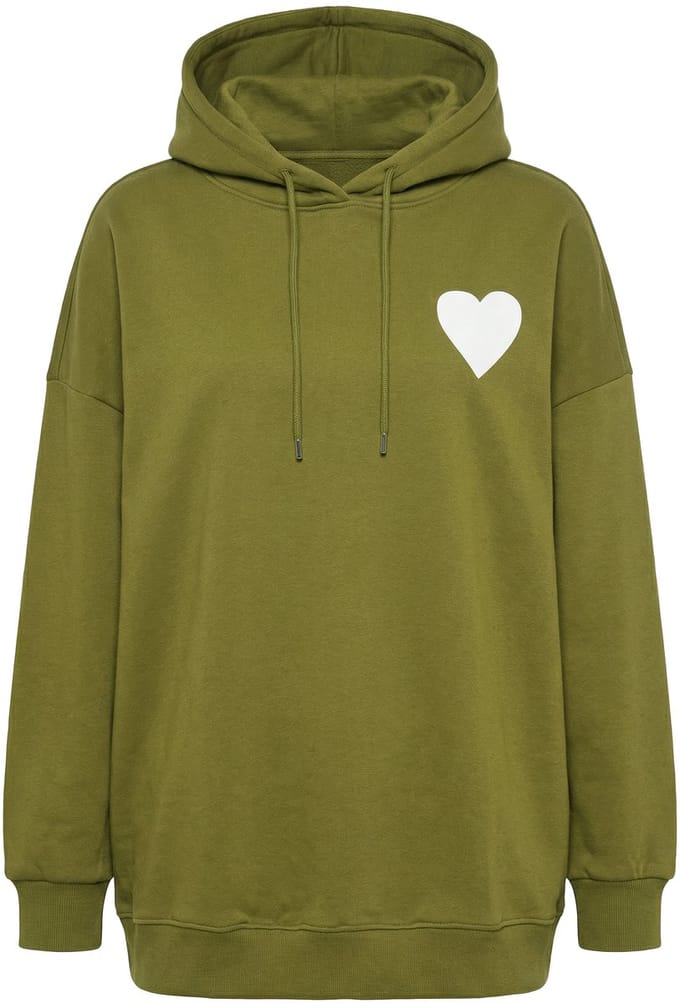 Studio Untold - Dames - Hoodie oversized capuchon heart prints - Olijf - Maat 42+