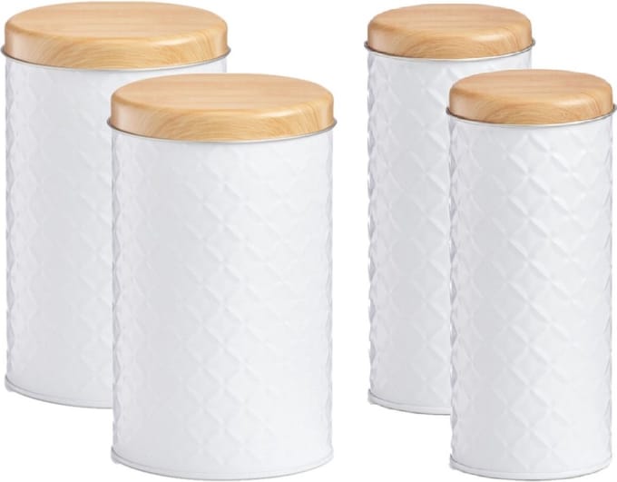 Zeller Keuken voorraadpotten 4x - wit - bamboe deksel - 1000/2000 ml - luchtdicht
