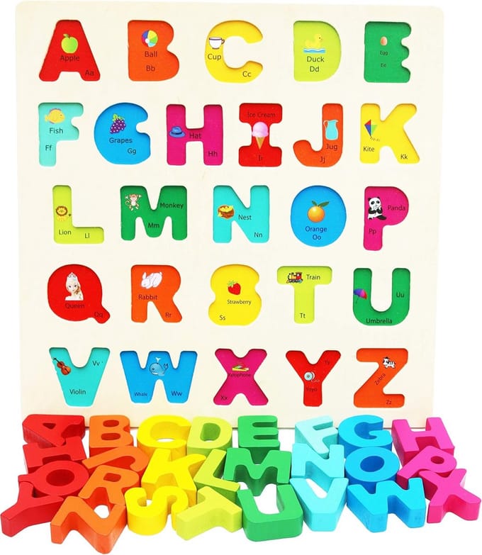 Houten Alfabet Puzzel - Chunky Size Peuterspeelgoed voor Vroeg Leren
