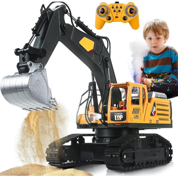 REN® Bestuurbare Graafmachine - RC Graafmachine - Graafmachine op Bestuurbare Afstand - 1:20- Geel- ‎35cm x 14cm x 25cm