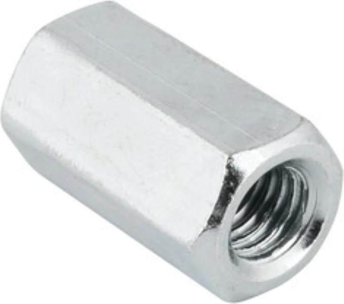 Koppelmoer. M6 x 18mm. lang.Verzinkt. 4 stuks Verbindingsmoeren. Ifix.