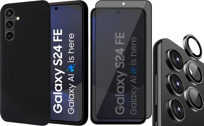 Hoesje geschikt voor Samsung Galaxy S24 FE - Privacy Screenprotector Volledig Dekkend Glas & Camera Protector - Mat Back Case Zwart